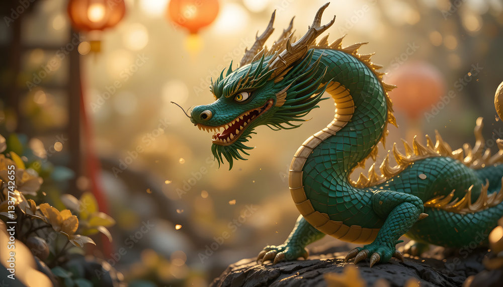 Fototapeta premium High fashion shot of majestic fantasy dragon background desktop wallpaper magic fairy tale
