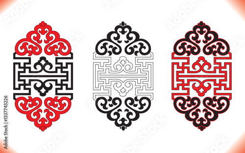 Buryad Mongolian traditional ornament vector illustration set