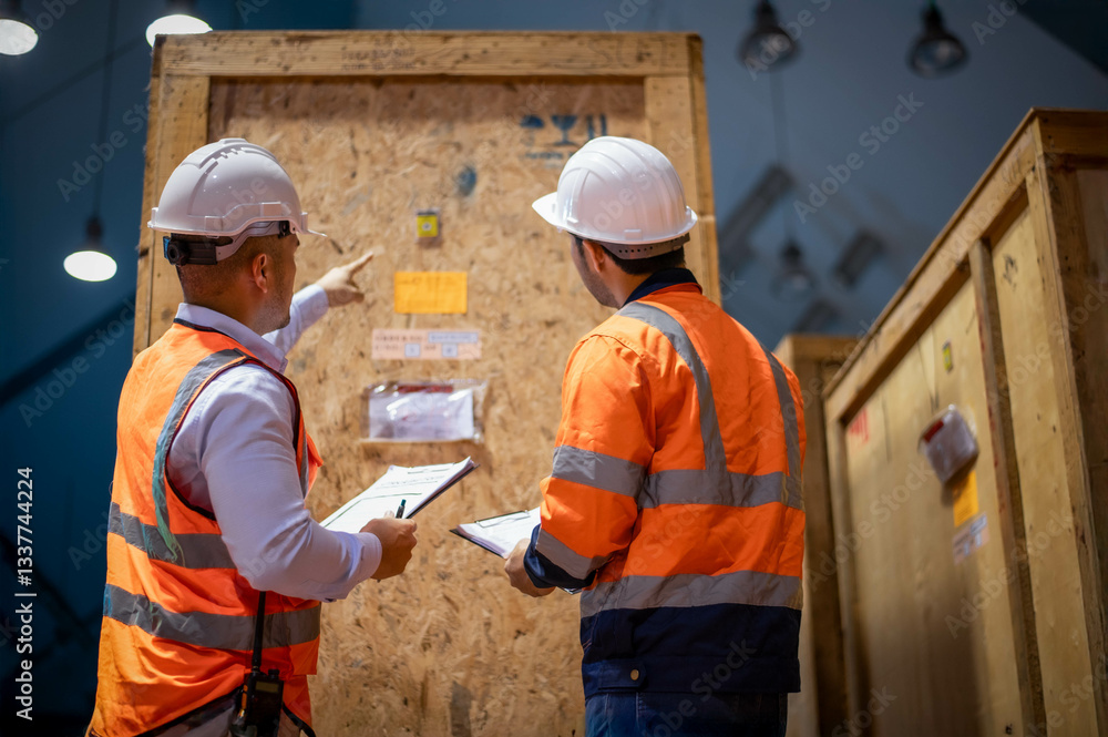 Warehouse inspectors and factory architects are having a meeting to discuss the layout of goods to meet the company's standards. Warehouse inspectors and factory architects are having a meeting to discuss the layout of goods to meet the company's standards.