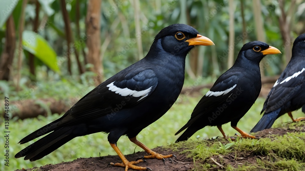 Fototapeta premium Regal Revelry: The Ceylon Hill Mynas in Grand Celebration