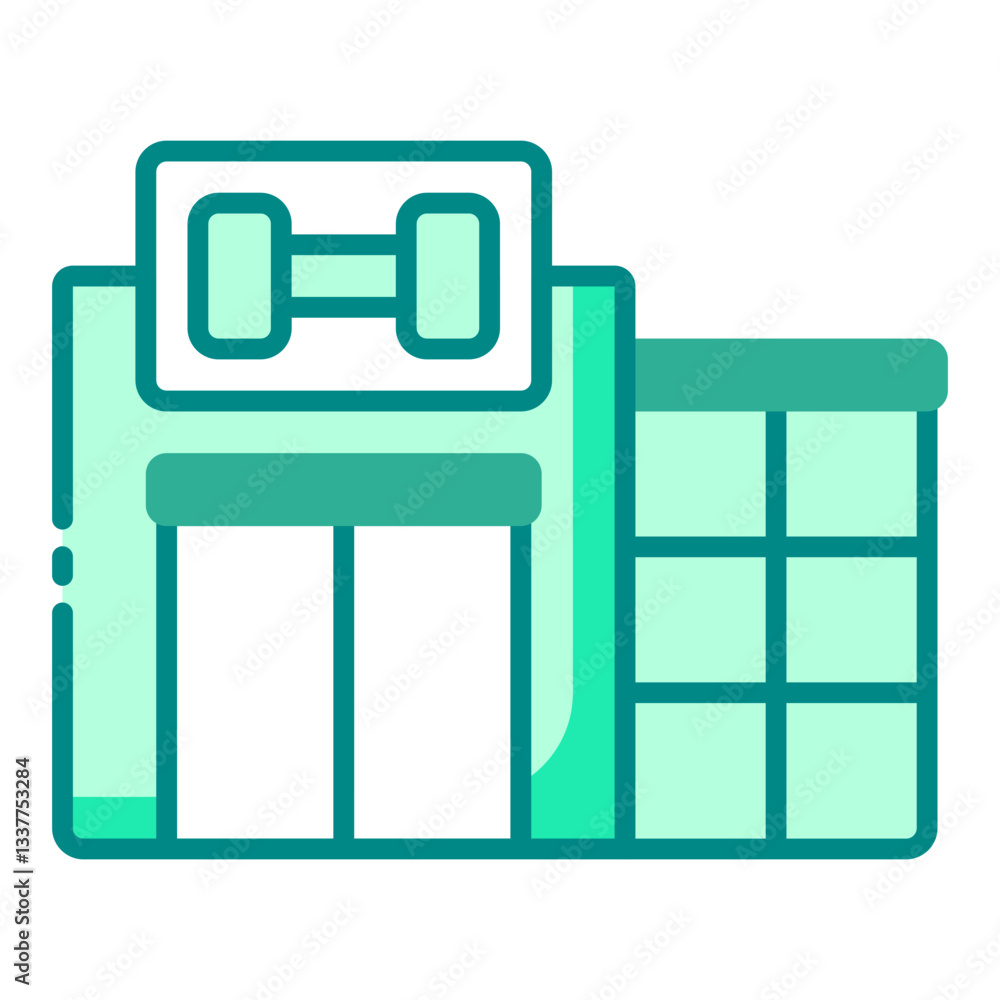 Spacious gym center green filled line icon for professional workout Spacious gym center green filled line icon for professional workout