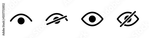 eye icon set. vision icon, see view icons - eyesight symbol - invisible eye hide icon, incognito icon no eye view hidden icon set. vision icon, unsee icons
