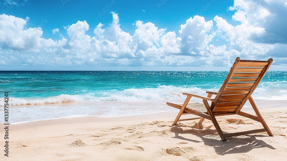 Comfortable Lounger on Tropical Beach Under Bright Sunlight Comfortable Lounger on Tropical Beach Under Bright Sunlight