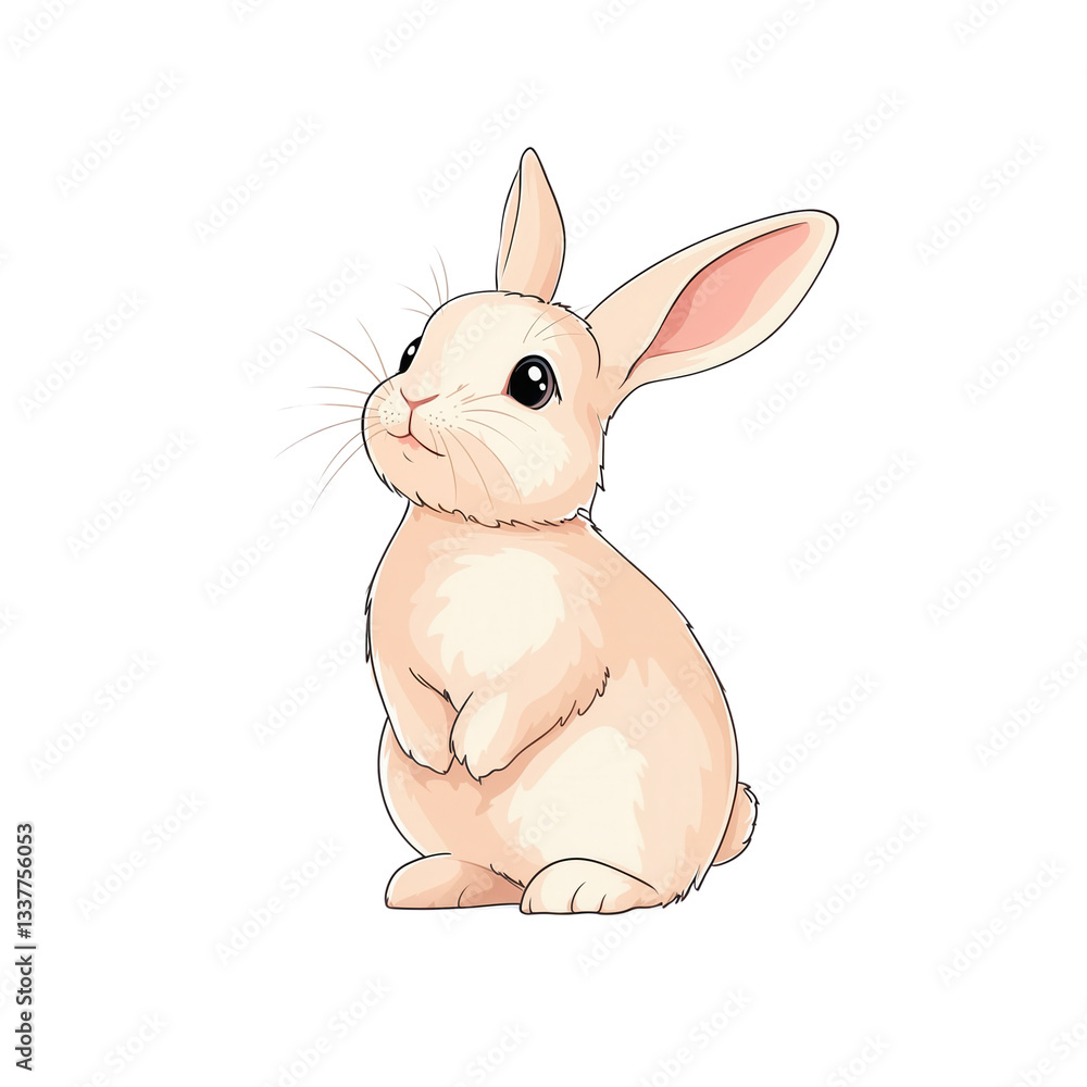 A charming illustration of a fluffy rabbit standing upright, exuding an air of playfulness while gazing curiously into the distance against a simple black background. A charming illustration of a fluffy rabbit standing upright, exuding an air of playfulness while gazing curiously into the distance against a simple black background.
