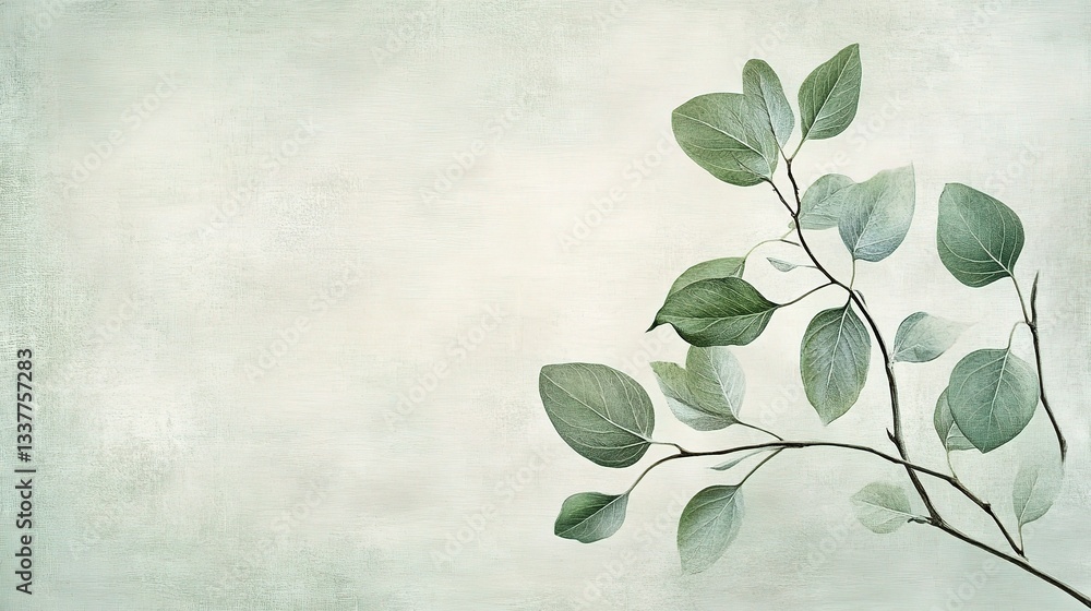Obraz premium Delicate Botanical Illustration of Spring Leaves on Soft Background