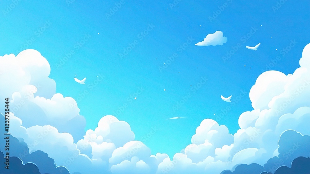 Serene Blue Sky with Fluffy White Clouds in a Calm Atmosphere Serene Blue Sky with Fluffy White Clouds in a Calm Atmosphere