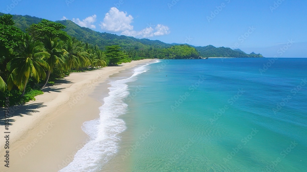 Obraz premium Breathtaking Tropical Beach with Clear Turquoise Waters and Palm Trees