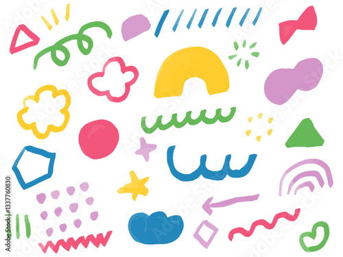 手描きあしらいセット　幾何学模様　カラフル　パターン