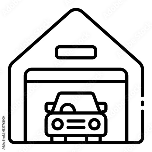 Garage outline icon for home parking and real estate property