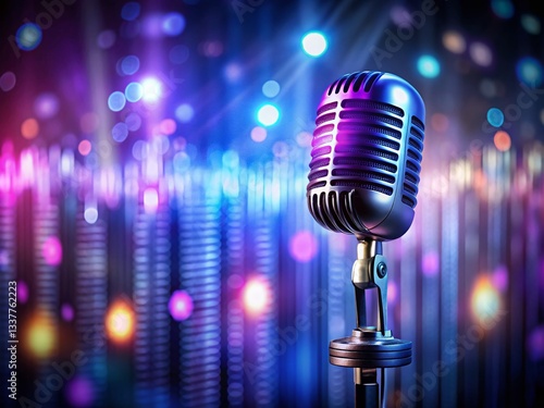 Night Studio Mic: Blurred Sound Waves, Music Recording Banner