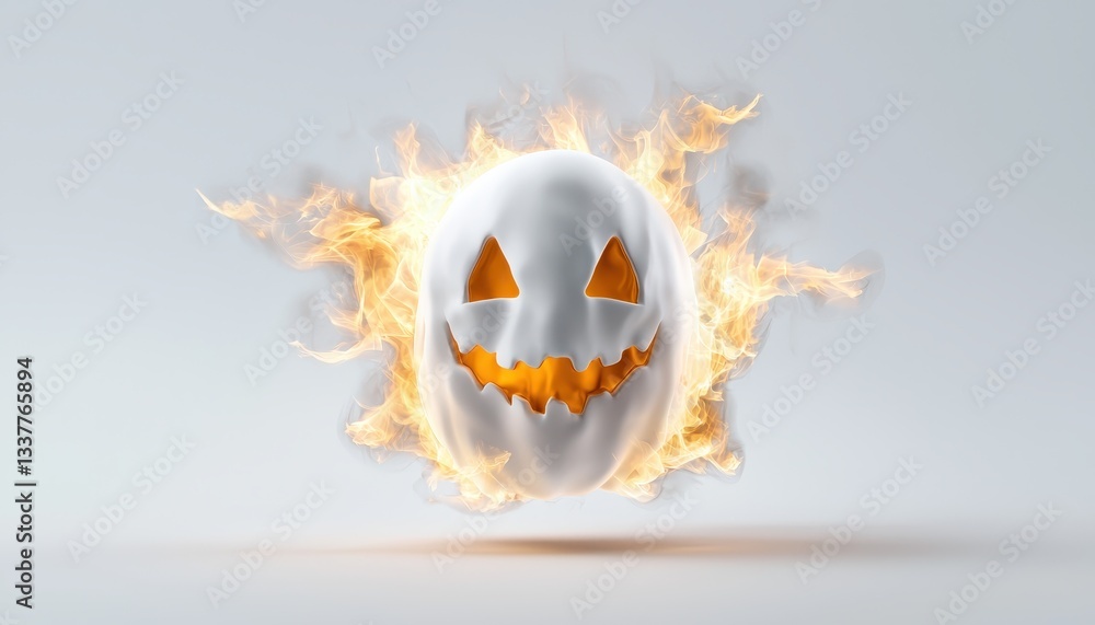 Fototapeta premium A fiery pumpkin ghost creating a spooky atmosphere for Halloween festivities.