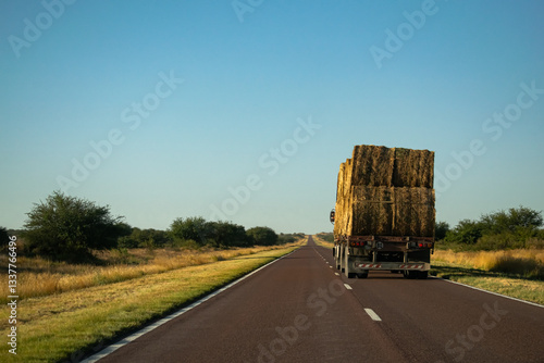 Camion transportando rollos de alfalfa
