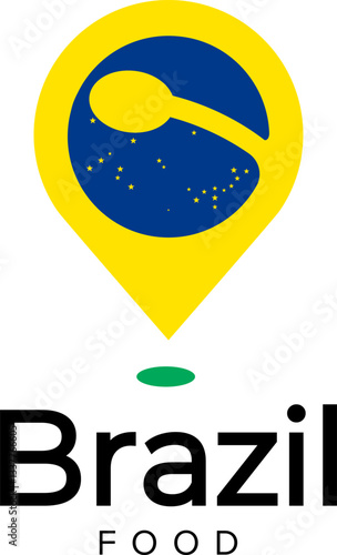 simple pin location brazilian food court restaurant spot logo design
