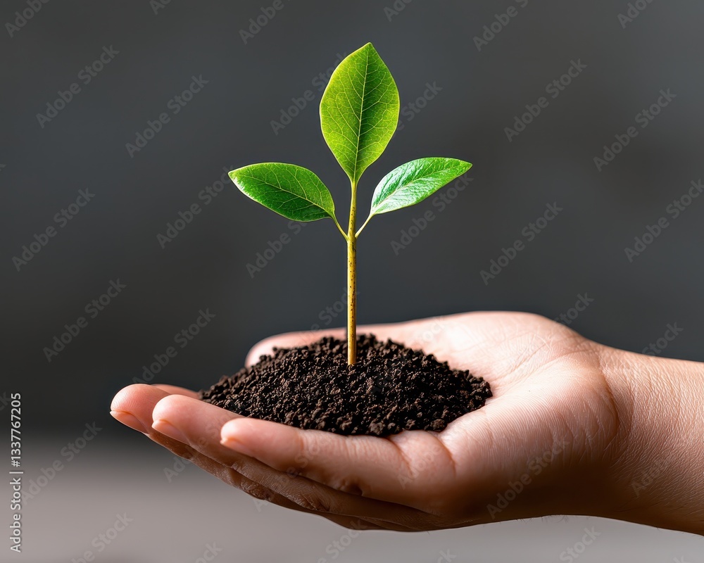 A hand holding a small sprout, symbolizing growth, nature, and sustainability. A hand holding a small sprout, symbolizing growth, nature, and sustainability.