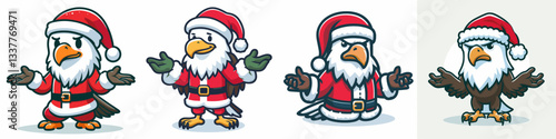 Bald Eagle wearing Santa Claus costumes shrugging minimalist vector graphic a majestic winter scene