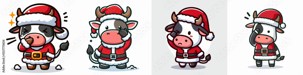 Cow wear Santa Claus costumes facepalm gesture simple vector drawing of a bovine in festive attire expressing dismay. Cow wear Santa Claus costumes facepalm gesture simple vector drawing of a bovine in festive attire expressing dismay.