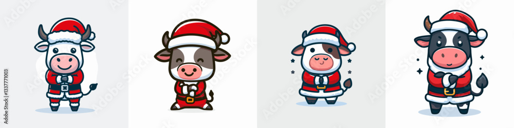 Cow wear Santa Claus costumes smiling with arms crossed vector graphic simple minimalist doodle a joyful festive scene Cow wear Santa Claus costumes smiling with arms crossed vector graphic simple minimalist doodle a joyful festive scene
