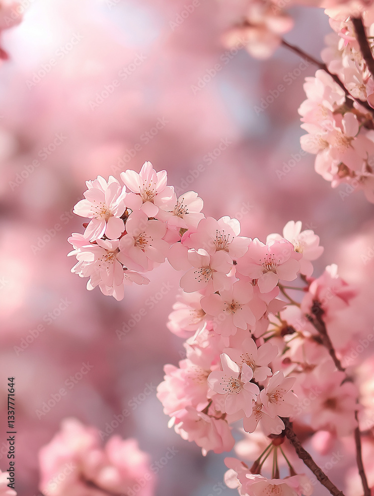 oft and dreamy scene of cherry blossoms (sakura) in full bloom. The composition emphasizes the delicate beauty of the flowers, creating a serene and romantic atmosphere. oft and dreamy scene of cherry blossoms (sakura) in full bloom. The composition emphasizes the delicate beauty of the flowers, creating a serene and romantic atmosphere.