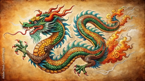 Wallpaper Mural Panoramic Dragon Tattoo Design: Oriental Ink Wash Painting Style Torontodigital.ca