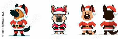 German Shepherd Dog wear Santa outfit Hands on Hips vector graphic a proud canine Christmas spirit.