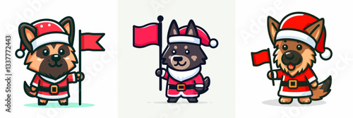 German Shepherd Dog wearing a Santa outfit holds a flag a simple vector graphic depicting festive canine patriotism