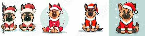German Shepherd Dog wear Santa outfit Sitting cross-legged vector graphic a festive canine Christmas scene