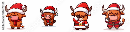 Highland Cow wear Santa Claus Costumes facepalm gesture minimalist vector drawing of a festive bovine expressing exasperation