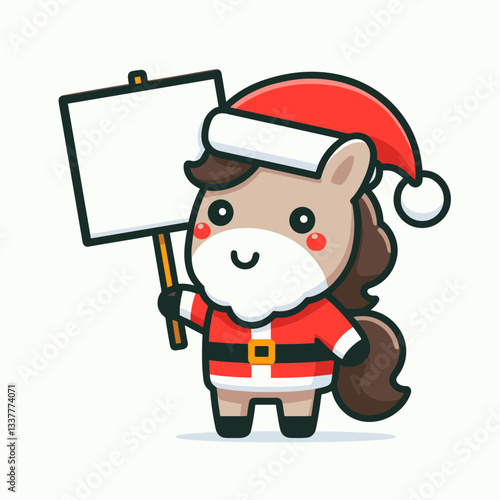 Horse wear Santa Claus costumes holding a sign a simple vector graphic depicting festive equine holiday spirit