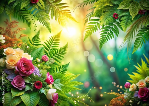 Panoramic Nature Wedding Invitation: Delicate Ferns & Floral Accents