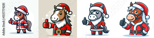 Horse wear Santa Claus costumes thumbs up a simple vector graphic showing festive equine spirit