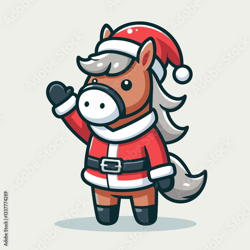 Horse wear Santa Claus costumes waving hand a simple vector graphic drawing festive holiday cheer