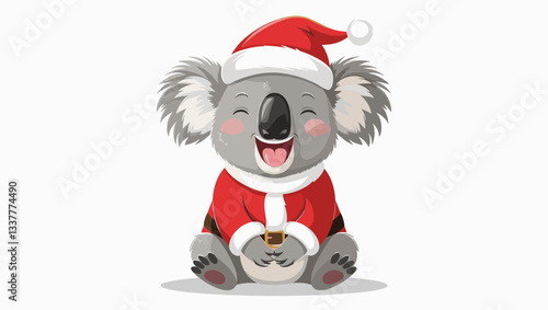 Koala wear Santa Claus costumes laughing with mouth open vector graphic a jolly festive minimalist doodle