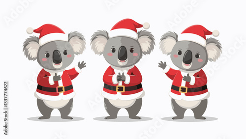 Koala wear Santa Claus costumes shrugging minimalist vector graphic a cute Christmas doodle