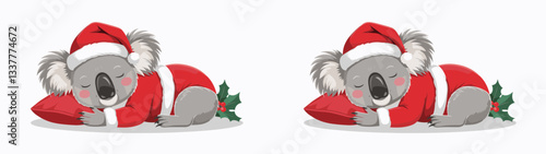 Koala wear Santa Claus costumes sleeping or resting peacefully a minimalist vector graphic