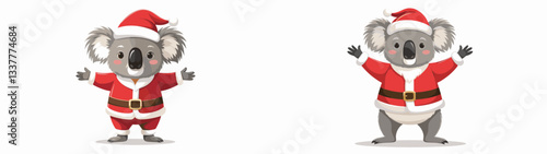 Koala wear Santa Claus costumes standing with arms open wide a simple vector graphic for a festive holiday design