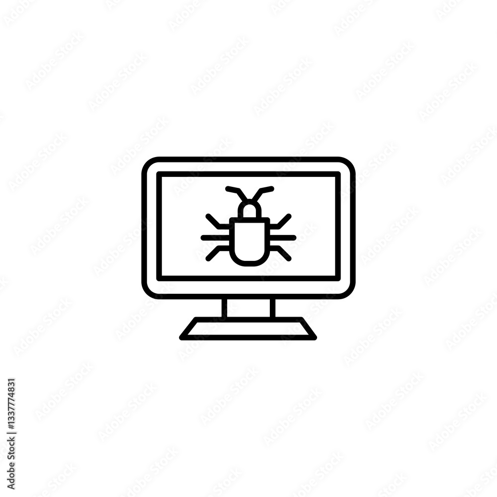Computer bug icon, vector simple linear illustration for web and app..eps Computer bug icon, vector simple linear illustration for web and app..eps