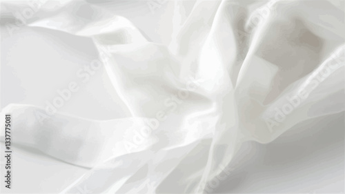 Close-up shot of a crumpled white fabric. The image shows the texture and folds of the material, with varying degrees of light and shadow creating a three-dimensional effect. The overall color is