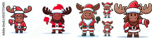 Moose wear Santa Claus costumes giving a thumbs down minimalist vector graphic showing disapproval of the holiday spirit.