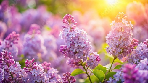 Panoramic Spring Lilac Blossoms: Soft Purple Flowers in Full Bloom