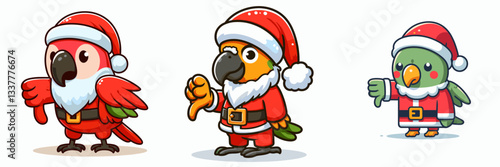 Parrot wear Santa Claus costumes giving a thumbs down vector graphic a festive minimalist doodle illustration of disapproval