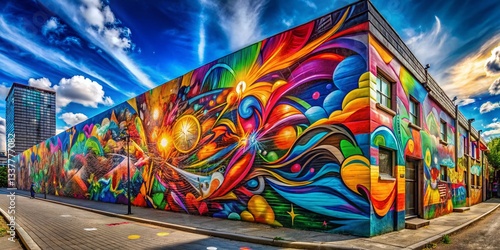 Panoramic Vibrant Graffiti Mural City Wall Abstract Art Street Art Design