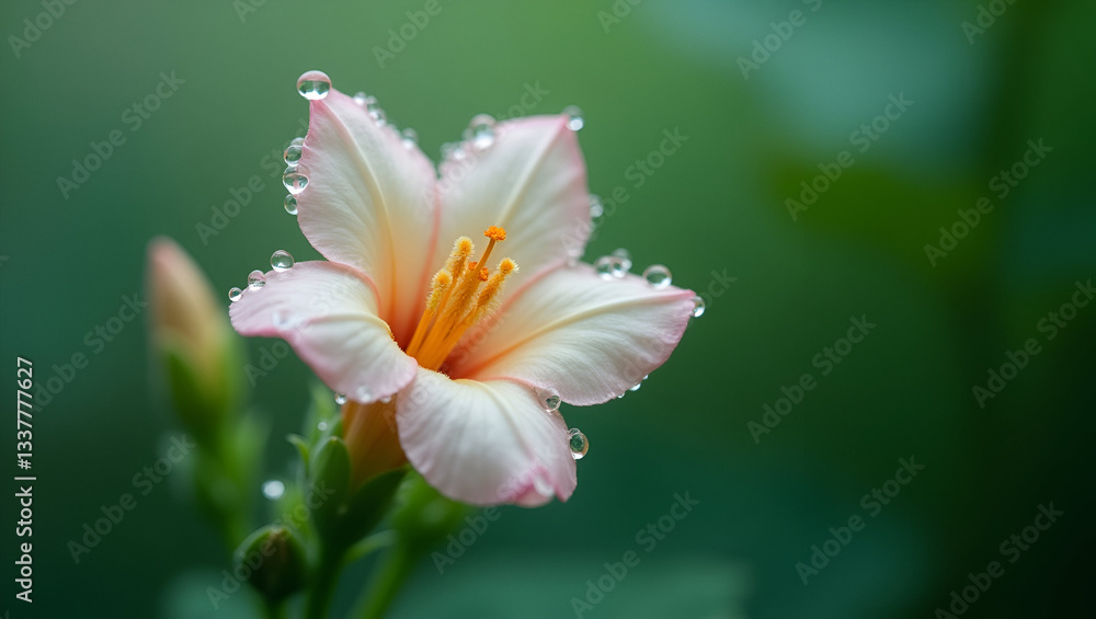 Naklejka premium Delicate Petite Flower with Soft Blue Petals and Gentle Natural Aesthetic