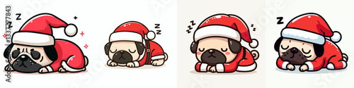 Pug dog wear santa outfit sleeping peacefully a minimalist vector drawing of a festive canine nap