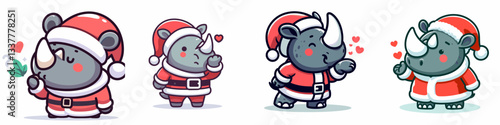 Rhino wear Santa Claus costumes blowing a kiss vector graphic of a jolly festive pachyderm