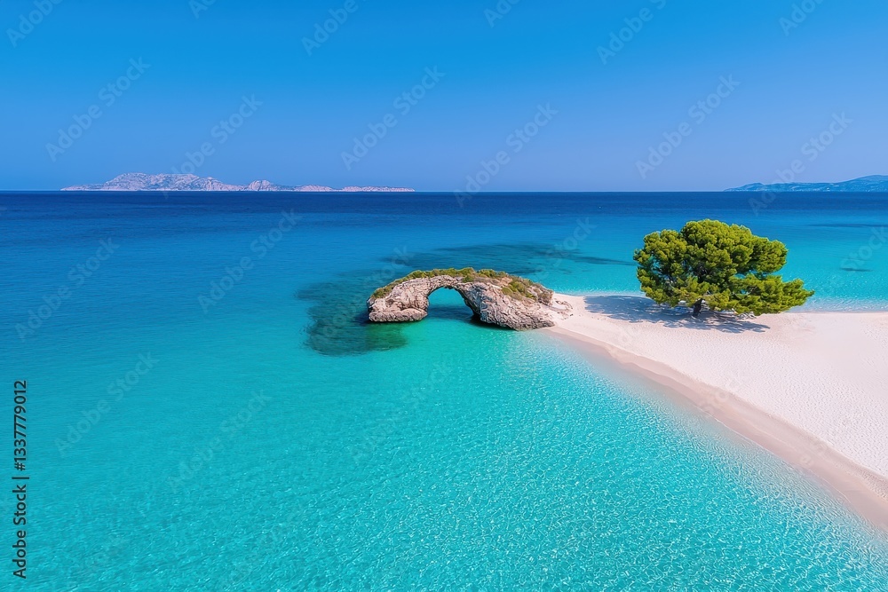 Breathtaking tropical beach with clear blue water and an arched rock formation. Breathtaking tropical beach with clear blue water and an arched rock formation.
