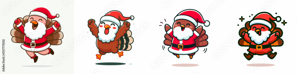 Turkey wear Santa Claus costumes jumping with joy a minimalist vector drawing depicts festive fun Turkey wear Santa Claus costumes jumping with joy a minimalist vector drawing depicts festive fun