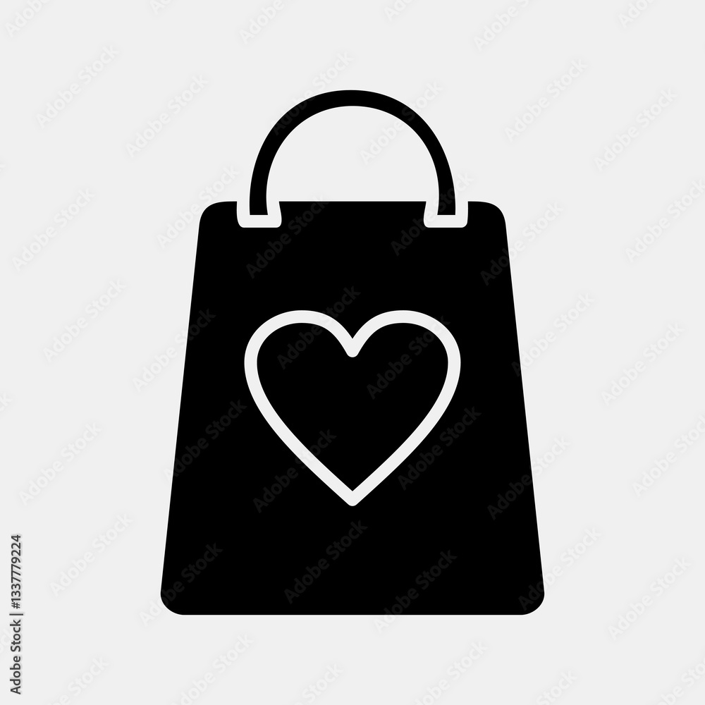 Icon valentine gift bag. Valentine day celebration elements. Icons in glyph style. Good for prints, posters, logo, party decoration, greeting card, etc. Icon valentine gift bag. Valentine day celebration elements. Icons in glyph style. Good for prints, posters, logo, party decoration, greeting card, etc.