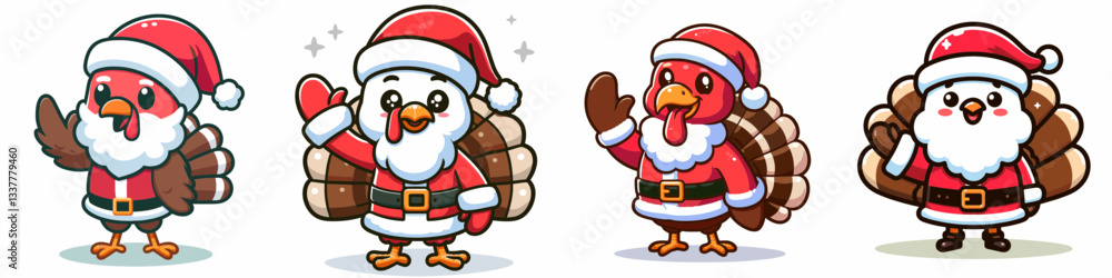 Turkey wear Santa Claus costumes waving hand a simple vector graphic festive illustration Turkey wear Santa Claus costumes waving hand a simple vector graphic festive illustration