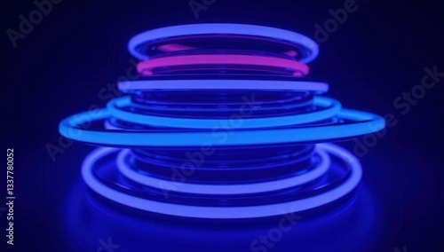 Futuristic Neon Rings with Glowing Edges in Deep Blue and Violet Tones