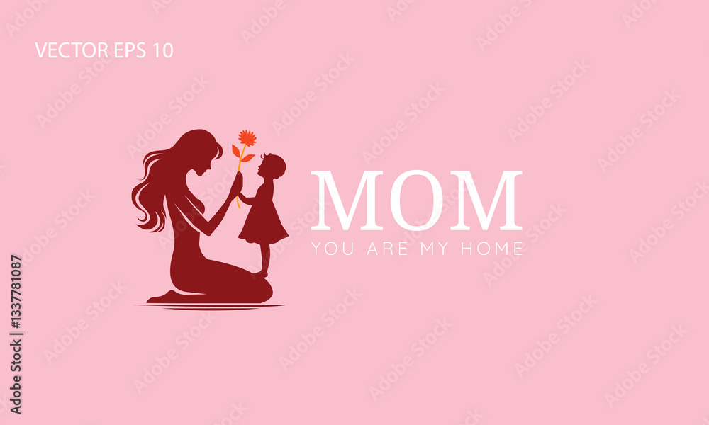 Mother and Daughter with Flower Happy Mothers Day Illustration Mother and Daughter with Flower Happy Mothers Day Illustration